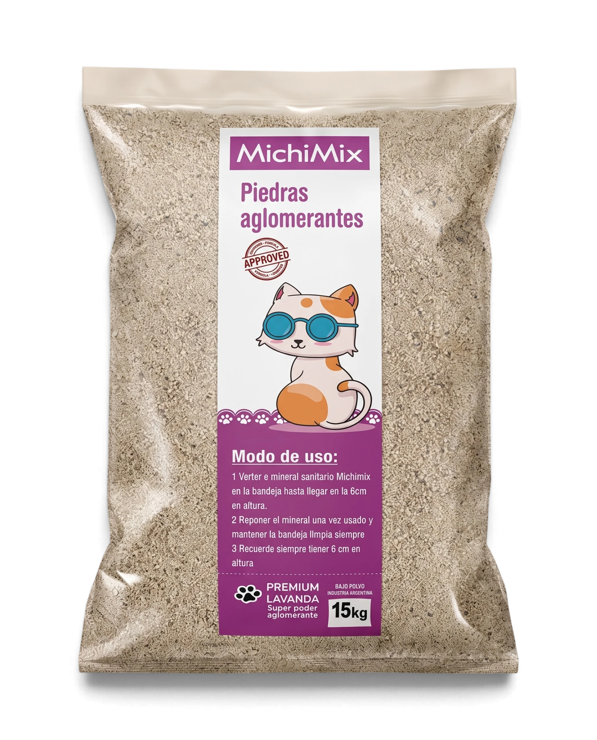 Piedras aglomerantes MichiMix Premium Lavanda en bolsa de 15 kg