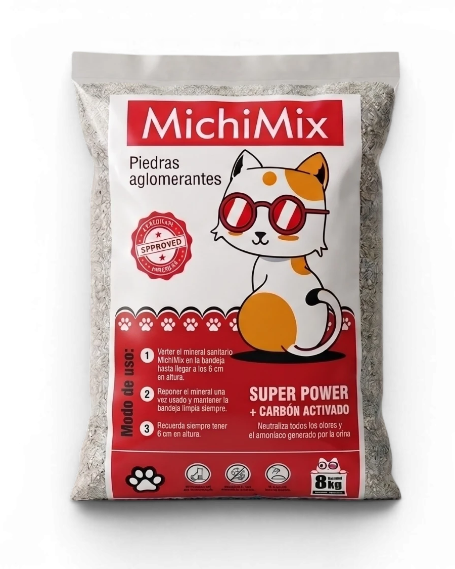 Piedras aglomerantes MichiMix Super Power con carbón activado en bolsa de 8 kg